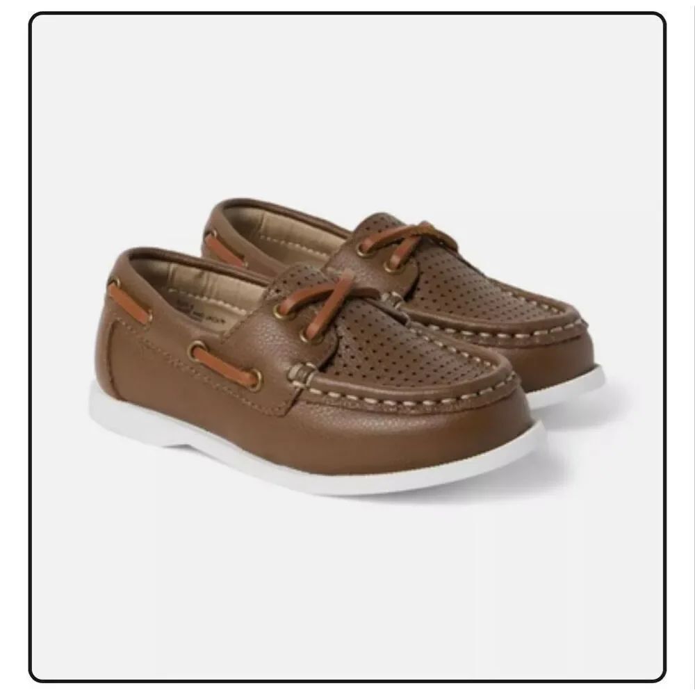 Janie & Jack 3 brown perforated flower show moccasin style loafer slip on meetin